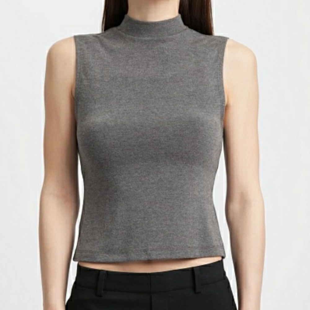 Alice + Olivia Randall High Neck Crop Top Womens Size S Gray Muscle Tee